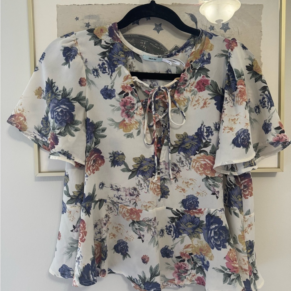 Urban Outfitters Kimchi Blue Floral Lace-Up Blouse